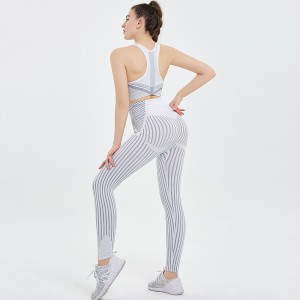 Ptsports Women Striped Pattern Sports Bra Leggings Sportswear Set Custom Breathable Polyester Yoga Set