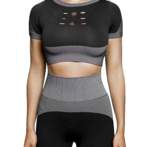 Wholesale new style custom grey high elasticity seamless active fitness and yoga wear set for women