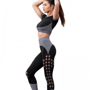 Wholesale new style custom grey high elasticity seamless active fitness and yoga wear set for women