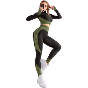 Hot sell women fitness yoga set sport jacket high waist fashion long sleeve workout sportswear