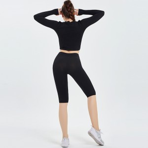 Ptsports Custom Logo Seamless Sport Wear Set Wholesale Women Long Sleeve Tops And Shorts Jogging Wear
